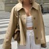 41JREnc5ufL.jpg Women Crop Trench Coat Single Breasted Check Lining Lightweight Cropped Jackets Fashion Outerwear