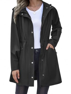 Raincoat Women Waterproof Long Hooded Rain Jacket Trench Coats Windbreaker Travel Jacket