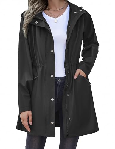 41JoE2-b-hL.jpg Raincoat Women Waterproof Long Hooded Rain Jacket Trench Coats Windbreaker Travel Jacket