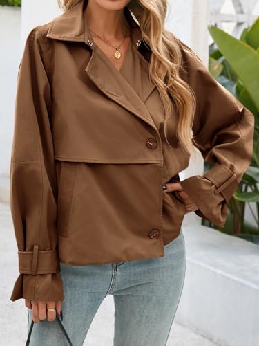 41K5E5pPfrL.jpg Womens Cropped Trench Coat Short Single Breasted Jackets Lightweight Casual Outerwear