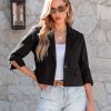 Linen Blazers for Women Business Casual Cropped 3/4 Sleeve Lightweight Lined Work Office Suit Blazer Jackets