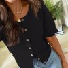 41KL7awlvUL.jpg Puff Sleeve Cardigans for Women Crew Neck Lightweight Summer Shirts Button Down Knit Shrug Sweater Tops