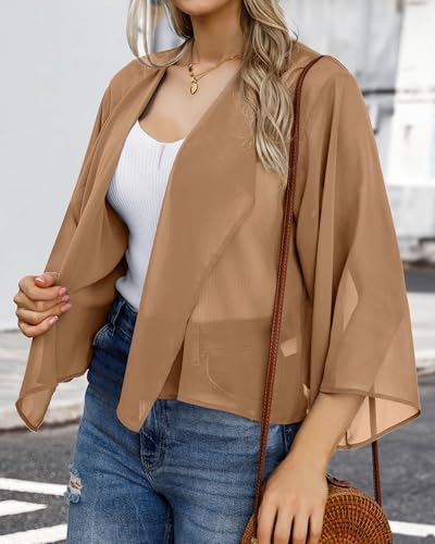 41KgP0OozL.jpg Womens Summer Tops Short Shrugs Kimono Cardigans Casual Chiffon Bolero Jackets