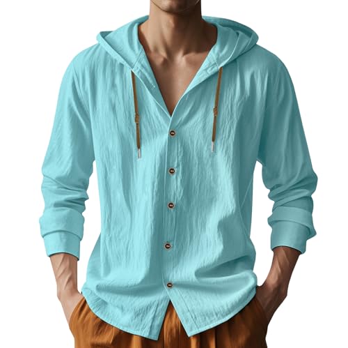 41L0GcLxxIL.jpg Men Cotton Linen Long Sleeve Button Down Shirt Summer Casual Hawaiian Beach Tops Lightweight Fashion Hoodies