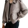 41Lpfgd-s3L.jpg Women Cropped Wool Coats Notched Lapel Pea Coat Open Front Trench Overcoat Jackets with Pockets