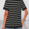 Women's Short Sleeve Sweater Spring Summer Crochet Knit Tops 2025 V Neck Striped Button Down Dressy Casual Blouses