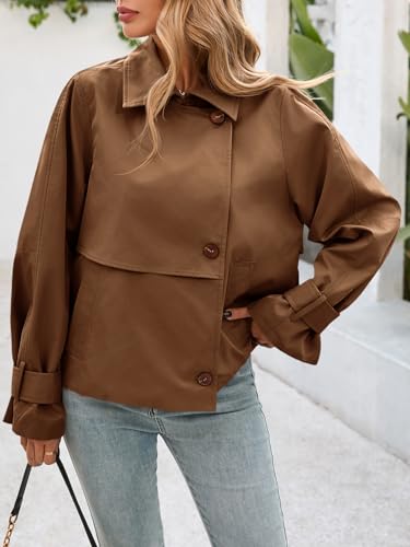 41MAHlv56hL.jpg Womens Cropped Trench Coat Short Single Breasted Jackets Lightweight Casual Outerwear