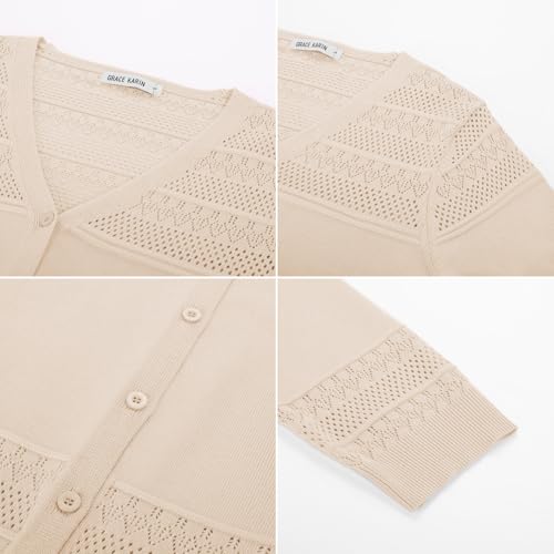 41MFyh9O0VL.jpg Women's 2025 Cropped Cardigan 3/4 Sleeve Lightweight Crochet Shrug Hollowed-Out Knit Sweater Tops