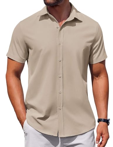 41N7Q864PpL.jpg Men's Button Down Shirt Short Sleeve Casual Shirt for Men Summer Business Casual Dress Shirt