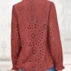 41NQWHLUcgL.jpg Women's Fall Fashion Long Sleeve Shirts Button Down Dressy Casual Blouses V Neck Eyelet Embroidery Hollow Out Tops