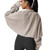 Women's Cropped Waffle Knit Shacket Short Button Down Jacket Batwing Sleeve Shirts with Pocket