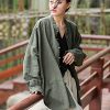 Women's Linen Oversized Blouses Vintage Long Sleeve Jackets Loose fit Chinese Frog Shirts