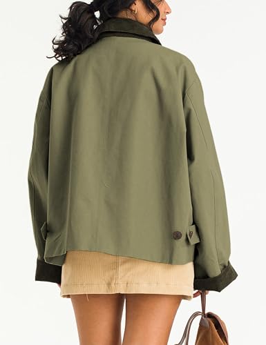 41OVDCRqjRL.jpg Womens Contrast Collar Jacket Casual Button Down Long Sleeves Crop Trench Coat Outerwear with Pockets