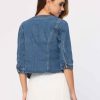 41PD8PDxUuL.jpg Denim Jacket for Women's Collarless 2025 Cardigan 3/4 Sleeve Crop Jean Jackets