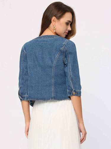 41PD8PDxUuL.jpg Denim Jacket for Women's Collarless 2025 Cardigan 3/4 Sleeve Crop Jean Jackets
