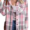 Womens Button Down Flannel Shirts Long Sleeve Plaid Blouses Lightweight Business Dressy Casual Top with Pockets