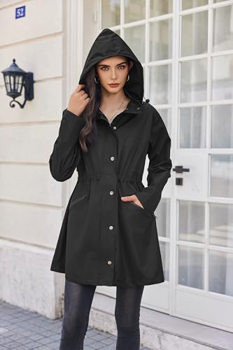 41PhC4FzCWL.jpg Raincoat Women Waterproof Long Hooded Rain Jacket Trench Coats Windbreaker Travel Jacket