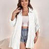 41Py09wUPL.jpg Women Plus Size Button Down Shirts Long Roll Up Sleeve V Neck Collared Casual Blouses Oversized Shirt Tops
