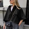 41PzV4NRSFL.jpg Womens Oversized Cropped Trench Coats Single Breasted 3/4 Cape Sleeve Trendy Casual Jackets Button up Outerwear