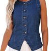 41PzyxLqVtL.jpg Denim Vest for Women Sleeveless Strechy Jean Vest Top Button Down Crewneck Casual Summer Western Waistcoat