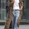 41Q0OeBCEXL.jpg Women's Notch Lapel Leopard Print Duster Trench Coat Open Front Loose Faux Suede Mid Long Pea Coat