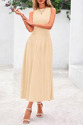 41QSw4C9wbL.jpg Spring Casual Dresses for Women 2025 Summer Business Work Midi Sleeveless A Line Pleated Cocktail Dress