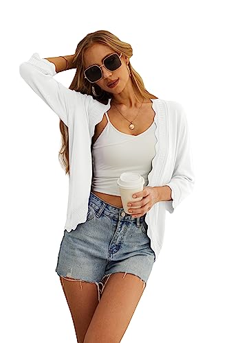 Women's 3/4 Sleeve Summer Cardigan Lightweight Casual Open-Front Cropped Shrug Sweaters for Women