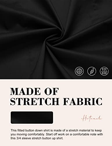 Women's Basic Button Down Shirts 3/4 Sleeve Stretch Button Up Dress Shirt Slim Fit Waitress Work Shirts