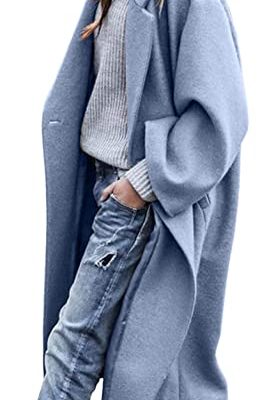 Women's Oversized Notched Collar Wool Blend Single Breast Midi Long Trench Coat