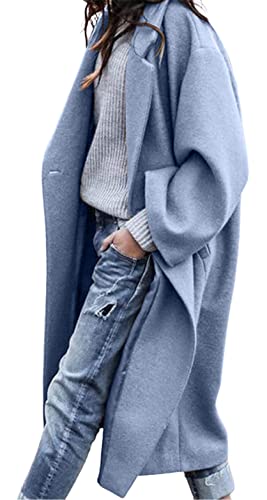 41RavW3gAAL.jpg Women's Oversized Notched Collar Wool Blend Single Breast Midi Long Trench Coat