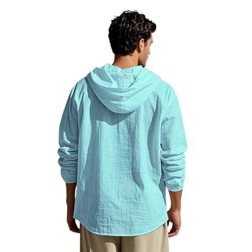 41RdJPE4kyL.jpg Men Cotton Linen Long Sleeve Button Down Shirt Summer Casual Hawaiian Beach Tops Lightweight Fashion Hoodies