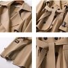 Women's Double Breasted Long Trench Coat Belted Notch Lapel Overcoat Windproof Classic Outerwear