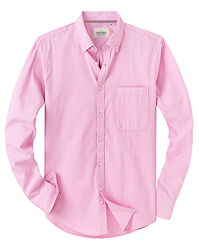 Mens Solid Oxford Shirt Long Sleeve Dress Shirt Work Casual Button Down Shirts with Pocket