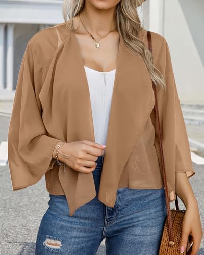 41SOutlrbYL.jpg Womens Summer Tops Short Shrugs Kimono Cardigans Casual Chiffon Bolero Jackets