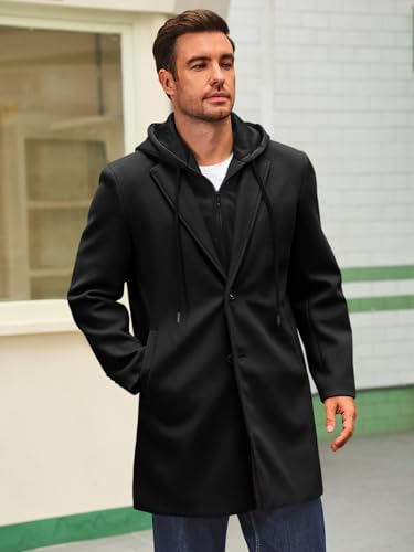 41SmVK6KF1L.jpg Mens Trench Coat Single Breasted Mid-Long Pea Coat Classic Winter Business Jacket with Detachable Hood