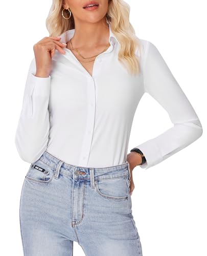 Button Down Shirts for Women Slim fit Long Sleeve Stretch Dress Shirts Work Shirt Wrinkle Free Office Blouses