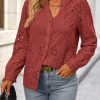41TPCHwCDL.jpg Women's Fall Fashion Long Sleeve Shirts Button Down Dressy Casual Blouses V Neck Eyelet Embroidery Hollow Out Tops