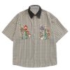 41TrhY5YlnL.jpg Shirts Plaid Embroidery Short Sleeve Shirt Casual Graphic T-Shirts Men Button Down Tee Tops Oufits
