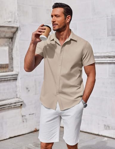 41UV6BCiSSL.jpg Men's Button Down Shirt Short Sleeve Casual Shirt for Men Summer Business Casual Dress Shirt