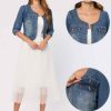 41Uf2bZC5QL.jpg Denim Jacket for Women's Collarless 2025 Cardigan 3/4 Sleeve Crop Jean Jackets