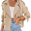 Women Crop Double Breasted Trench Coat Raglan Sleeve Work Office Cropped Jacket With Pockets