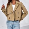 41VKGdAGotL.jpg Womens Cropped Trench Coat Lapel Double Breasted Short Jacket Outwear