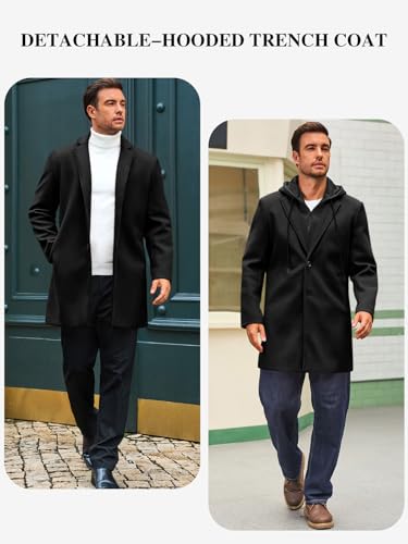 41VRlQXfQiL.jpg Mens Trench Coat Single Breasted Mid-Long Pea Coat Classic Winter Business Jacket with Detachable Hood