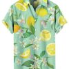 Men's Floral Bird Print Button-Down Shirt, Short Sleeve, White with Blue Pattern, Regular Fit