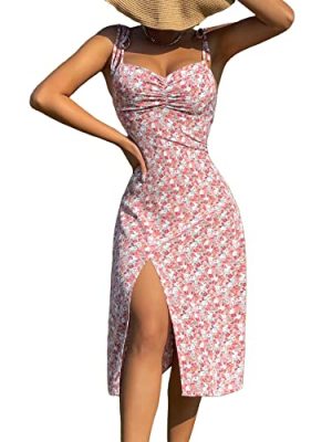 41VrlEsEReL.jpg Women's Summer Split Thigh Spaghetti Strap Cami Midi Floral Dress