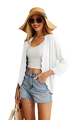 Women's 3/4 Sleeve Summer Cardigan Lightweight Casual Open-Front Cropped Shrug Sweaters for Women