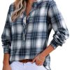 Women's V Neck Plaid Shirts Dressy Casual Blouses Button-Down Business Work Boho Tops Long Sleeve 2025 Fall Outfits