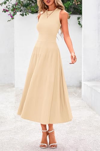 41Xm-3WxxwL.jpg Spring Casual Dresses for Women 2025 Summer Business Work Midi Sleeveless A Line Pleated Cocktail Dress
