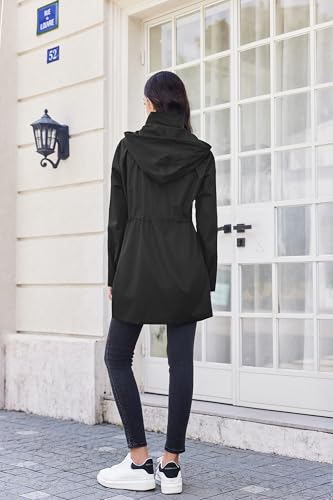 41YUp4uSuTL.jpg Raincoat Women Waterproof Long Hooded Rain Jacket Trench Coats Windbreaker Travel Jacket