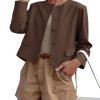 41YydFIgnoL.jpg Womens Balloon Long Sleeve Blazer Cropped Collarless Button Down Suit Jackets Business Casual Fall Outerwear